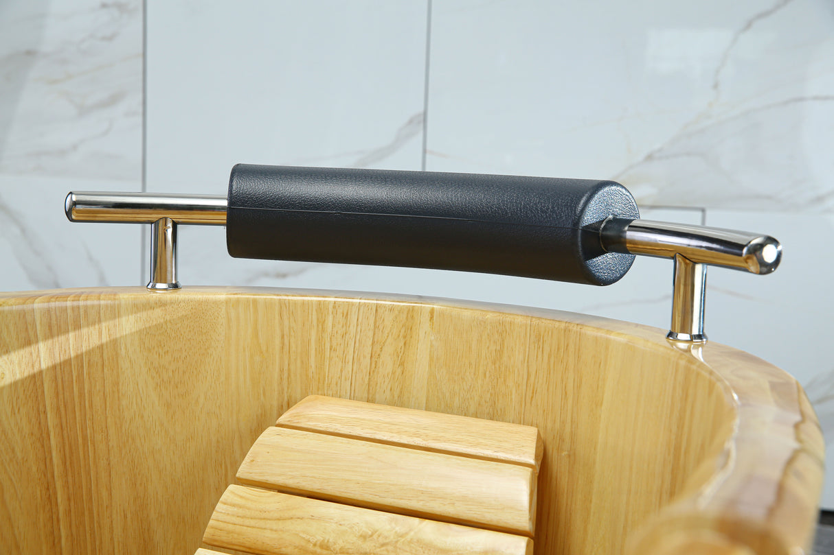 ALFI brand AB1163 61" Free Standing Wooden Bathtub with Cushion Headrest