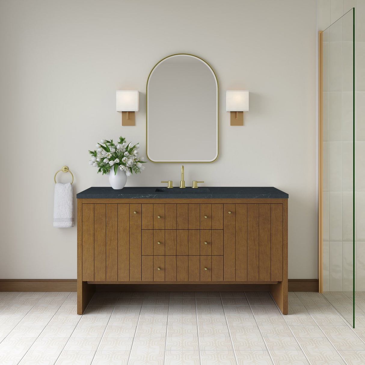 Hudson 60" Single Vanity, Honey Oak w/ 3 CM Charcoal Soapstone Silestone Top