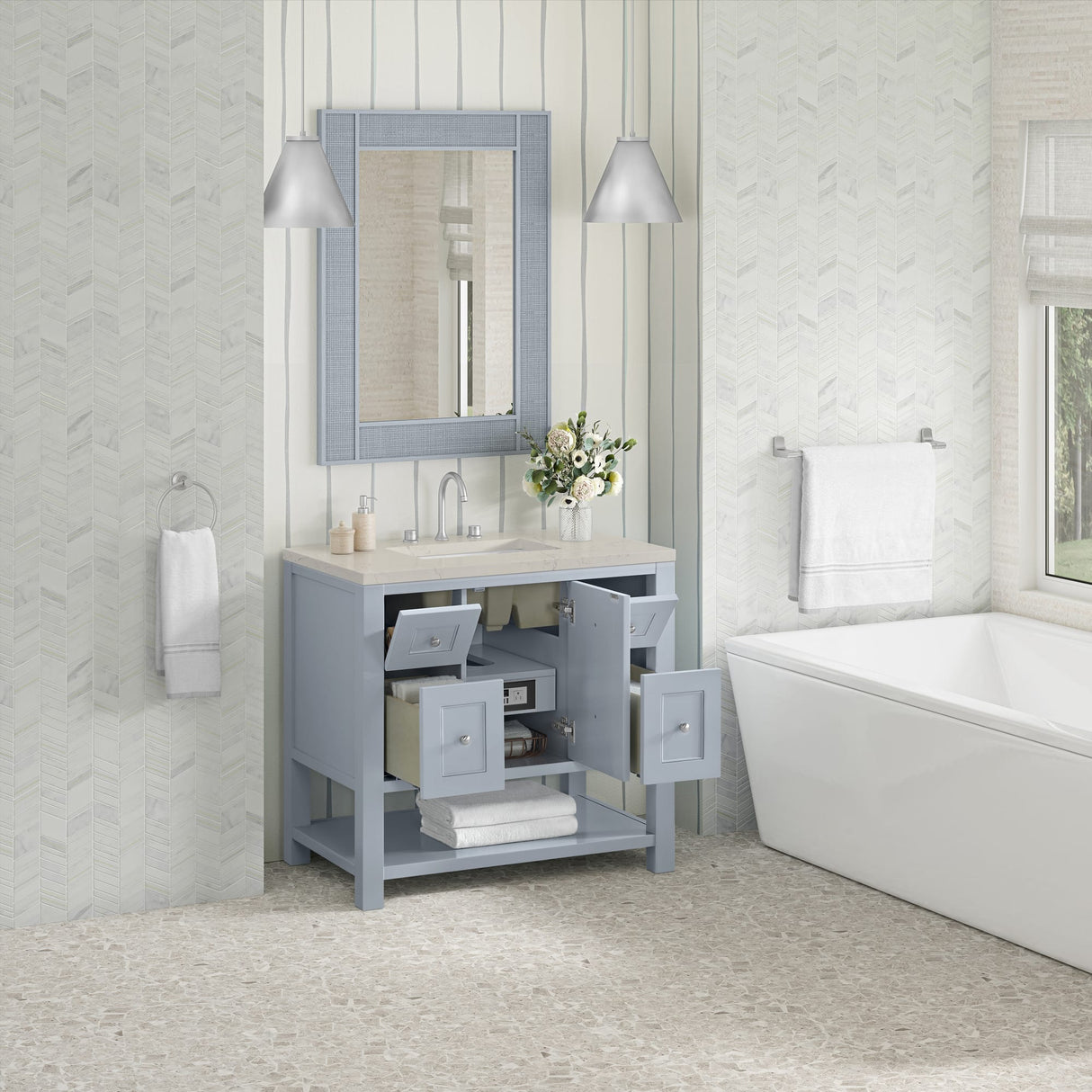 Breckenridge 36" Single Vanity, Serenity Blue, w/ 3 CM Siberian Silestone Top