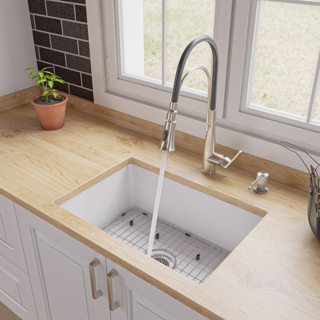 White 27" x 18" Fireclay Undermount / Drop In Firelcay Kitchen Sink