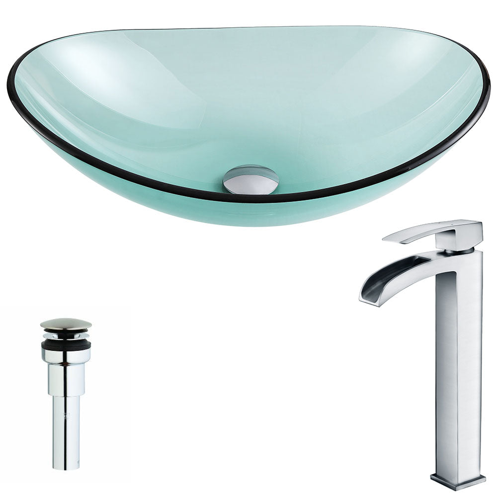 ANZZI LSAZ076-097 Major Series Deco-Glass Vessel Sink in Lustrous Green with Key Faucet in Polished Chrome