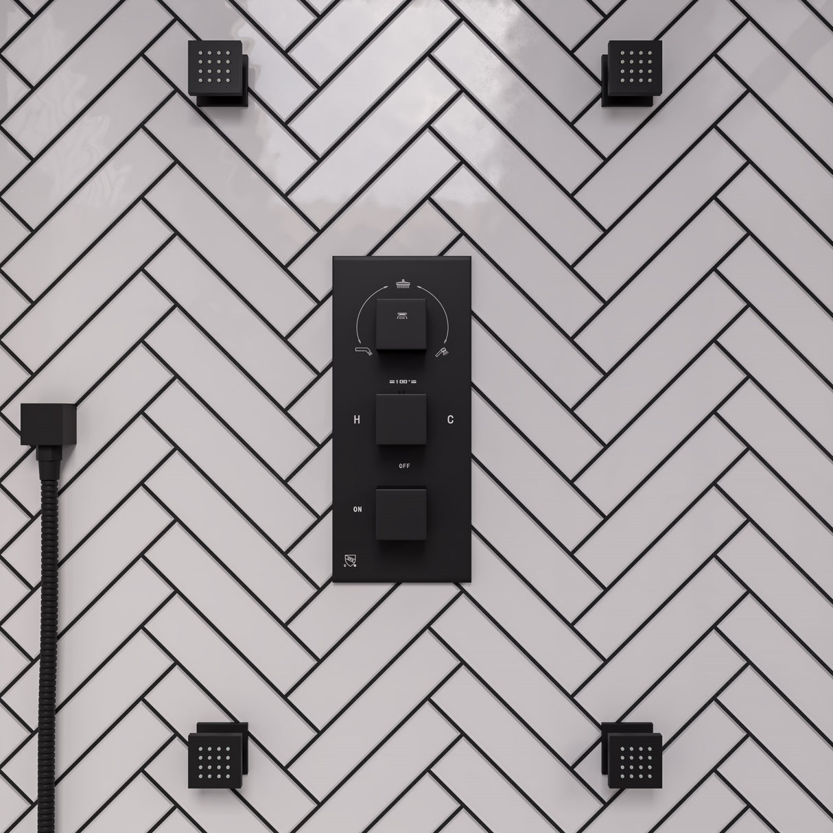 Black Matte 3-Way Thermostatic Valve Shower Mixer Square Knobs