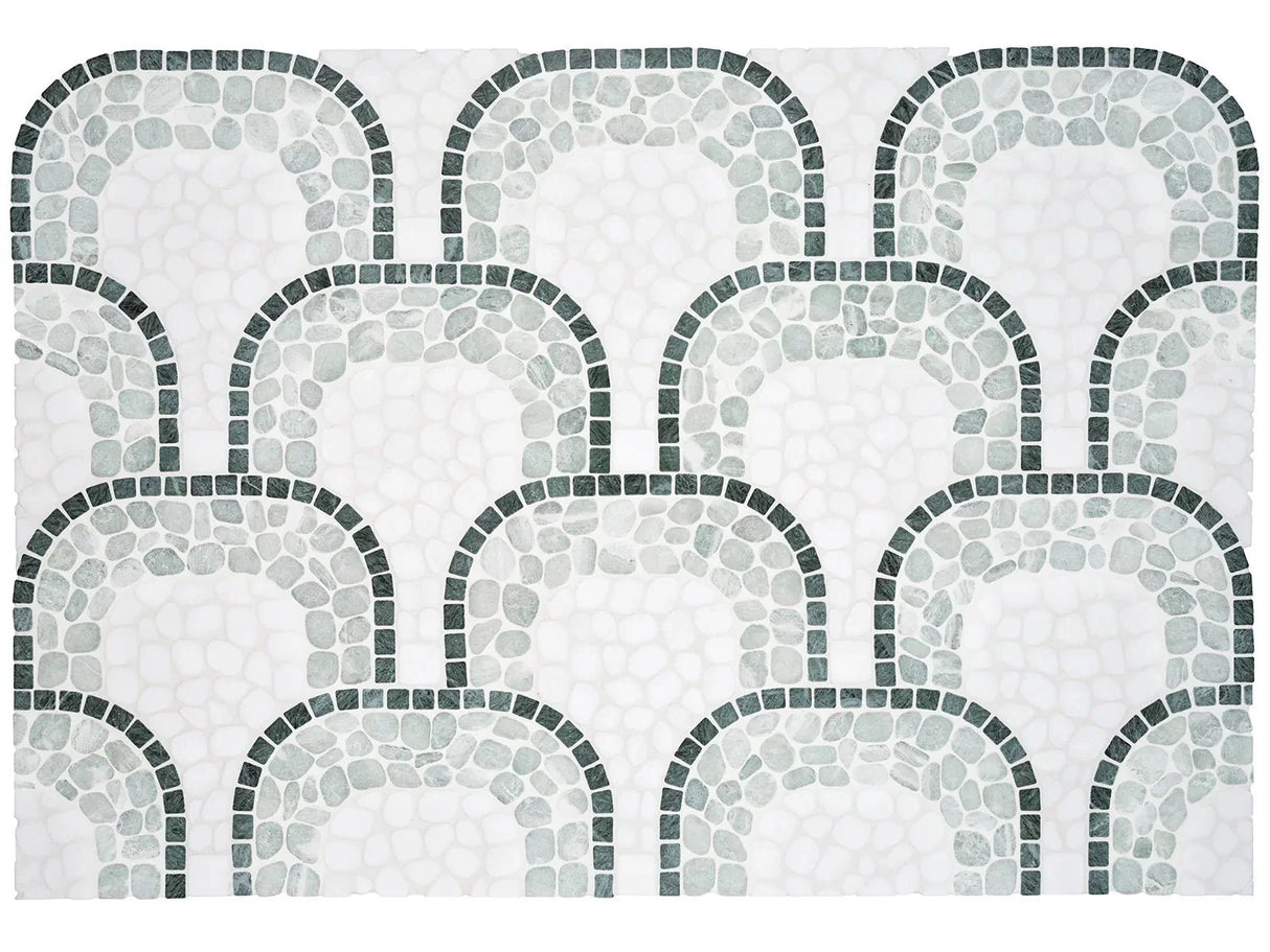 Anatolia Cabana Jade Flow - Patterned Pebble Tumbled Marble Mosaic - 1 Sheet = .829 Sqft 5001-0457-0 Jade Flow - premium natural stone mosaic tile from Anatolia Tile, available at PoshHaus showroom in Keene, NH