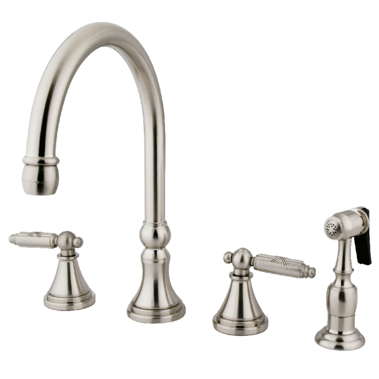 Gourmetier GS2798GLBS Widespread Kitchen Faucet with Brass Sprayer,, Brushed Nickel