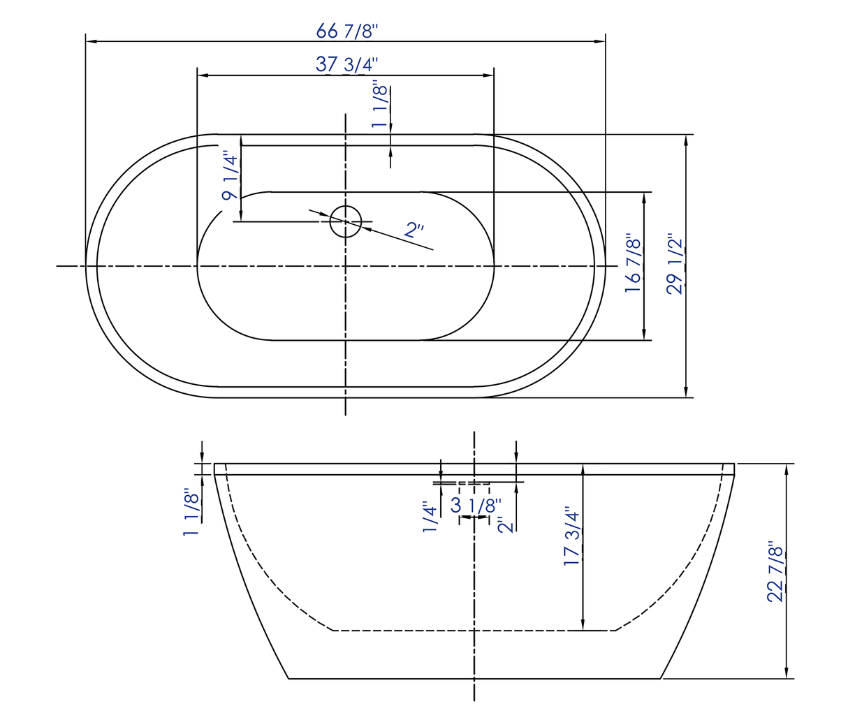 ALFI brand AB8839 67 inch White Oval Acrylic Free Standing Soaking Bathtub