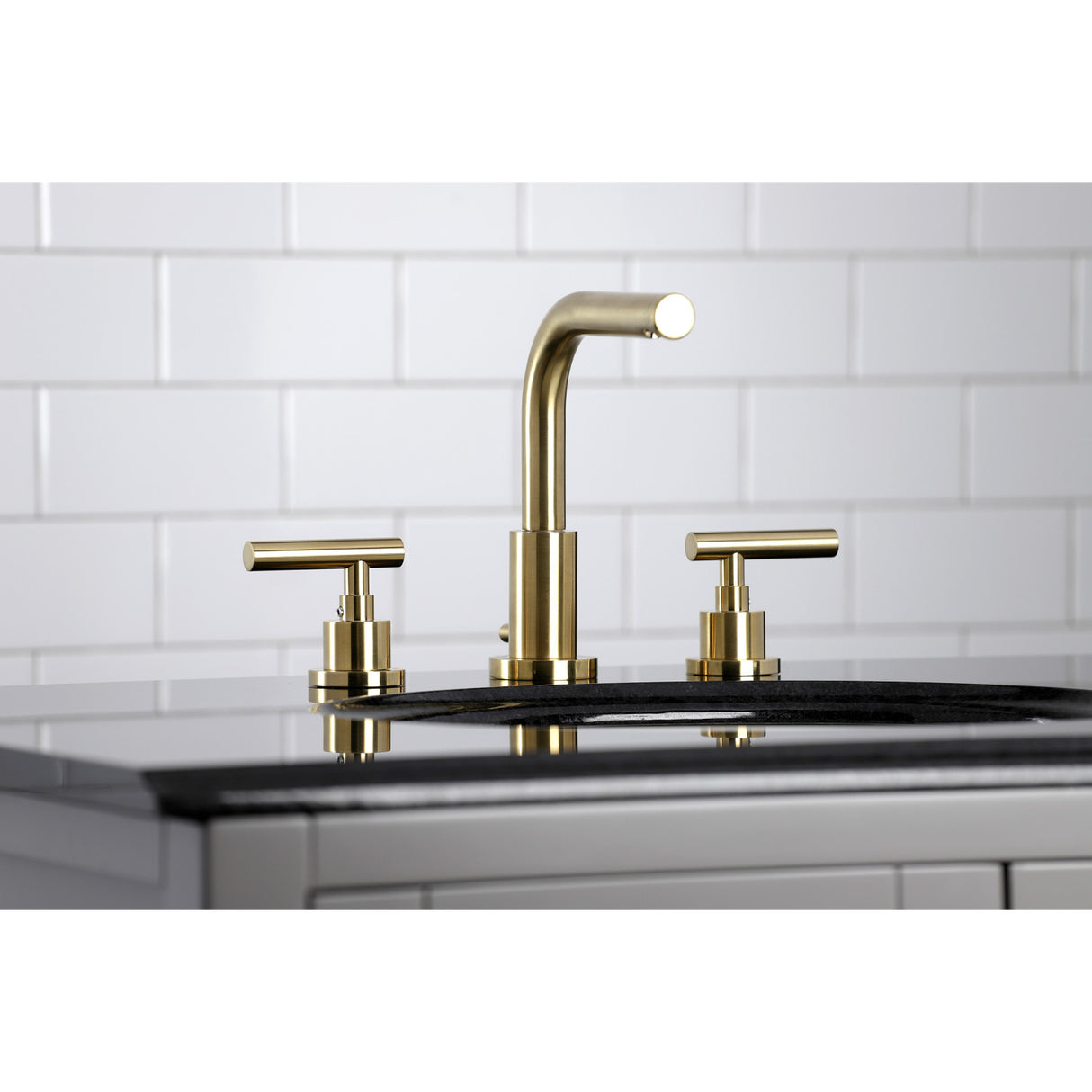 Kingston Brass FSC8953CML Manhattan Widespread Bathroom Faucet with Brass Pop-Up, Brushed Brass