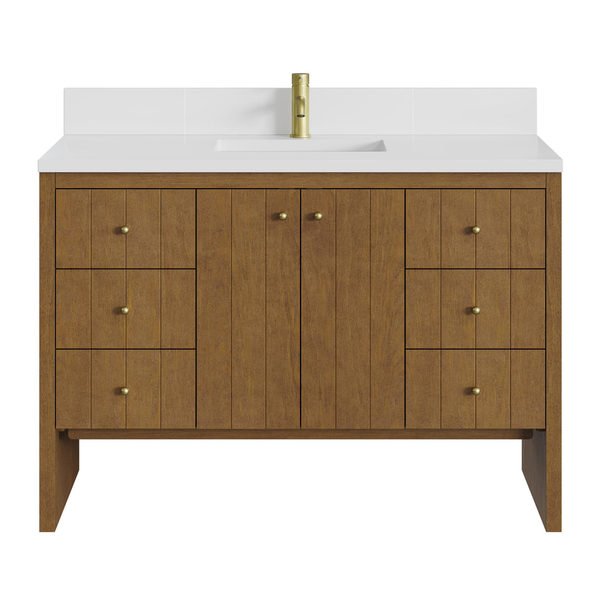 Hudson 48" Single Vanity, Honey Oak w/ Single Hole 3 CM White Zeus Silestone Top and Matching Backsplash