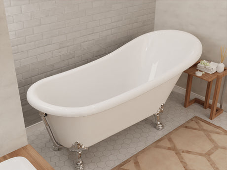 ANZZI FT-CF131LXFT-CH 67.32” Diamante Slipper-Style Acrylic Claw Foot Tub in White