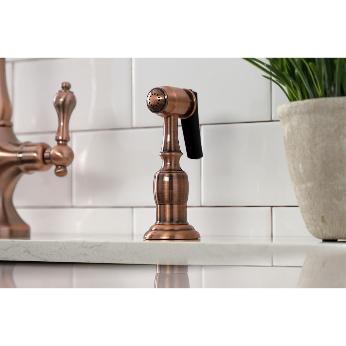 Kingston Brass KS177ALBSAC Heritage 2-Handle Kitchen Faucet with Brass Sprayer, Antique Copper