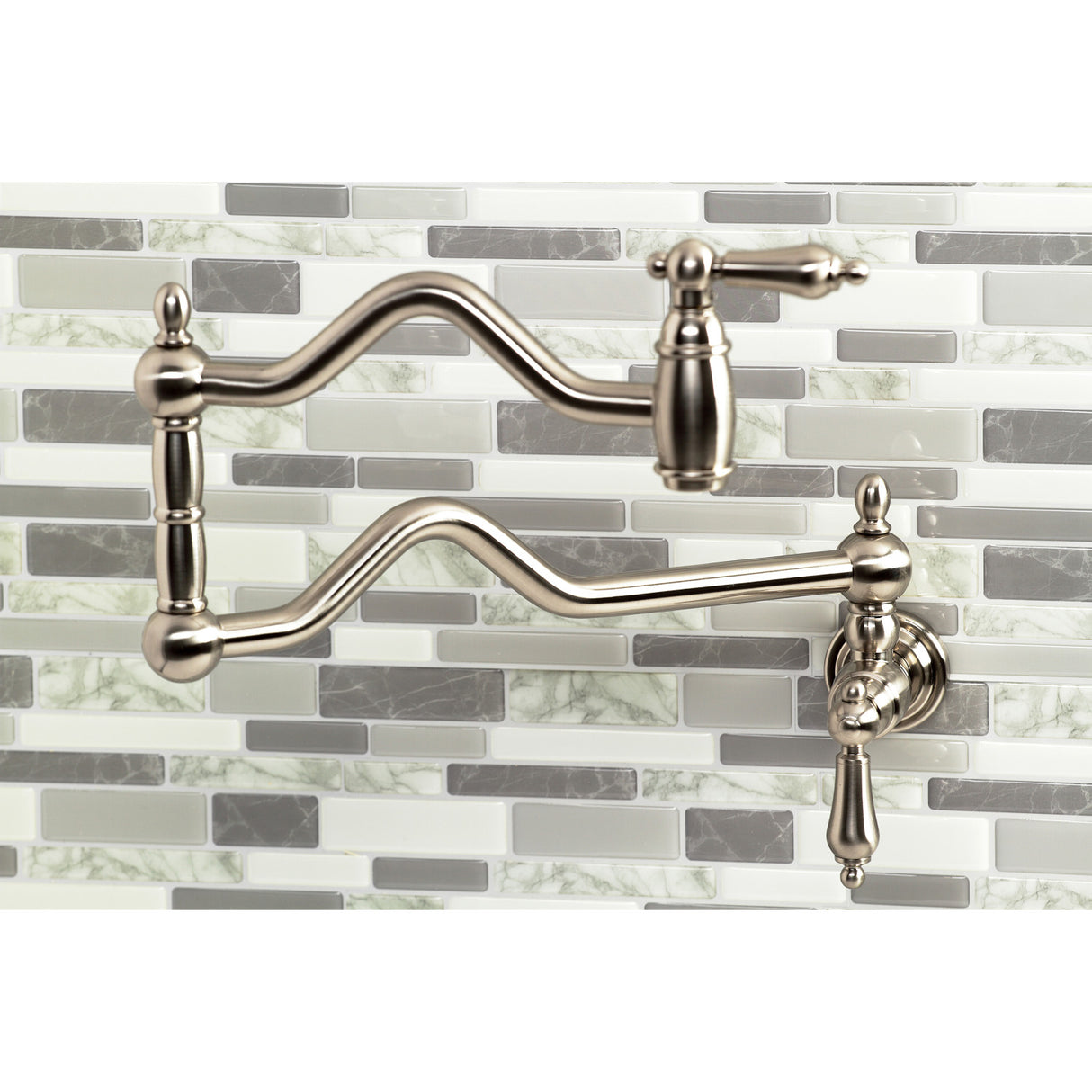 Kingston Brass KS2108AL Heritage Wall Mount Pot Filler, Brushed Nickel