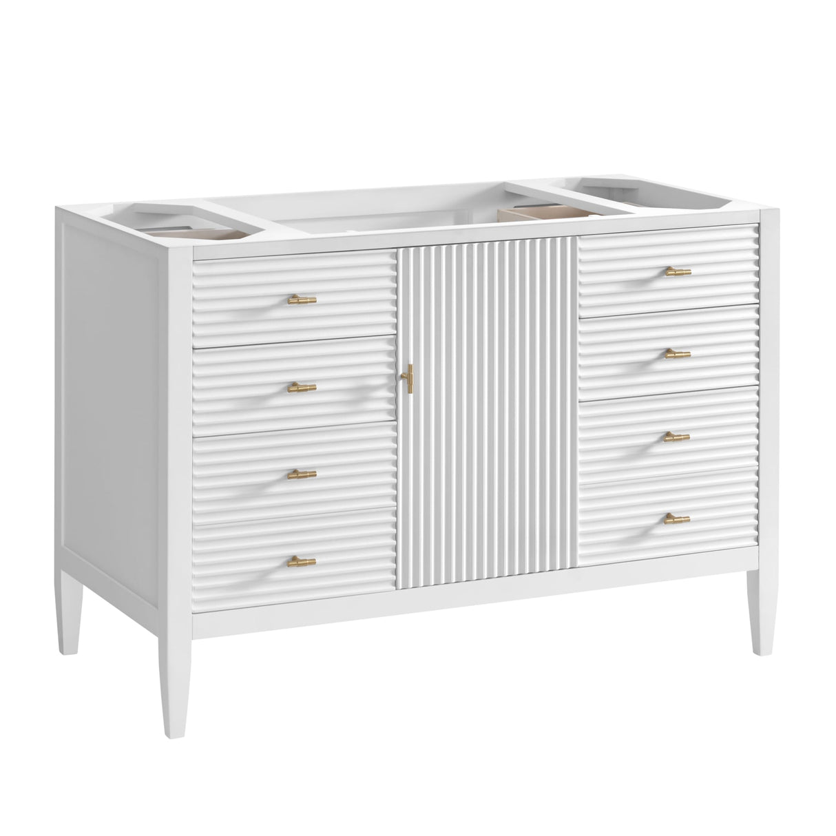 Myrrin 48" Single Vanity, Bright White w/ 3 CM Eternal Jasmine Pearl Silestone Top