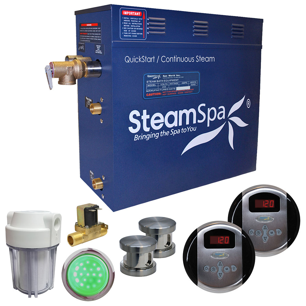 SteamSpa Royal 10.5 KW QuickStart Acu-Steam Bath Generator Package with Built-in Auto Drain in Brushed Nickel RY1050BN-A
