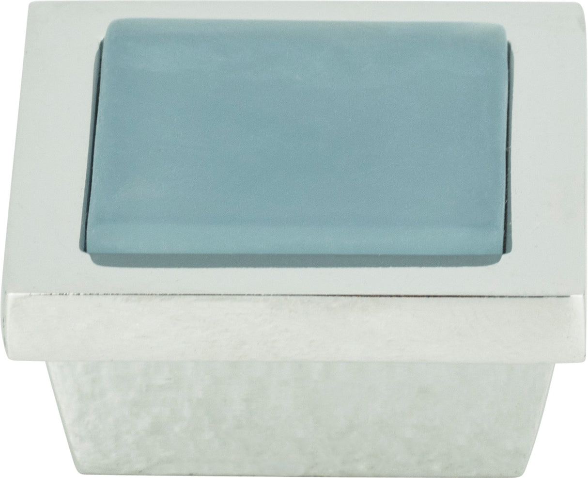 Atlas Homewares Spa Blue Square Knob 1 3/8 Inch Polished Chrome