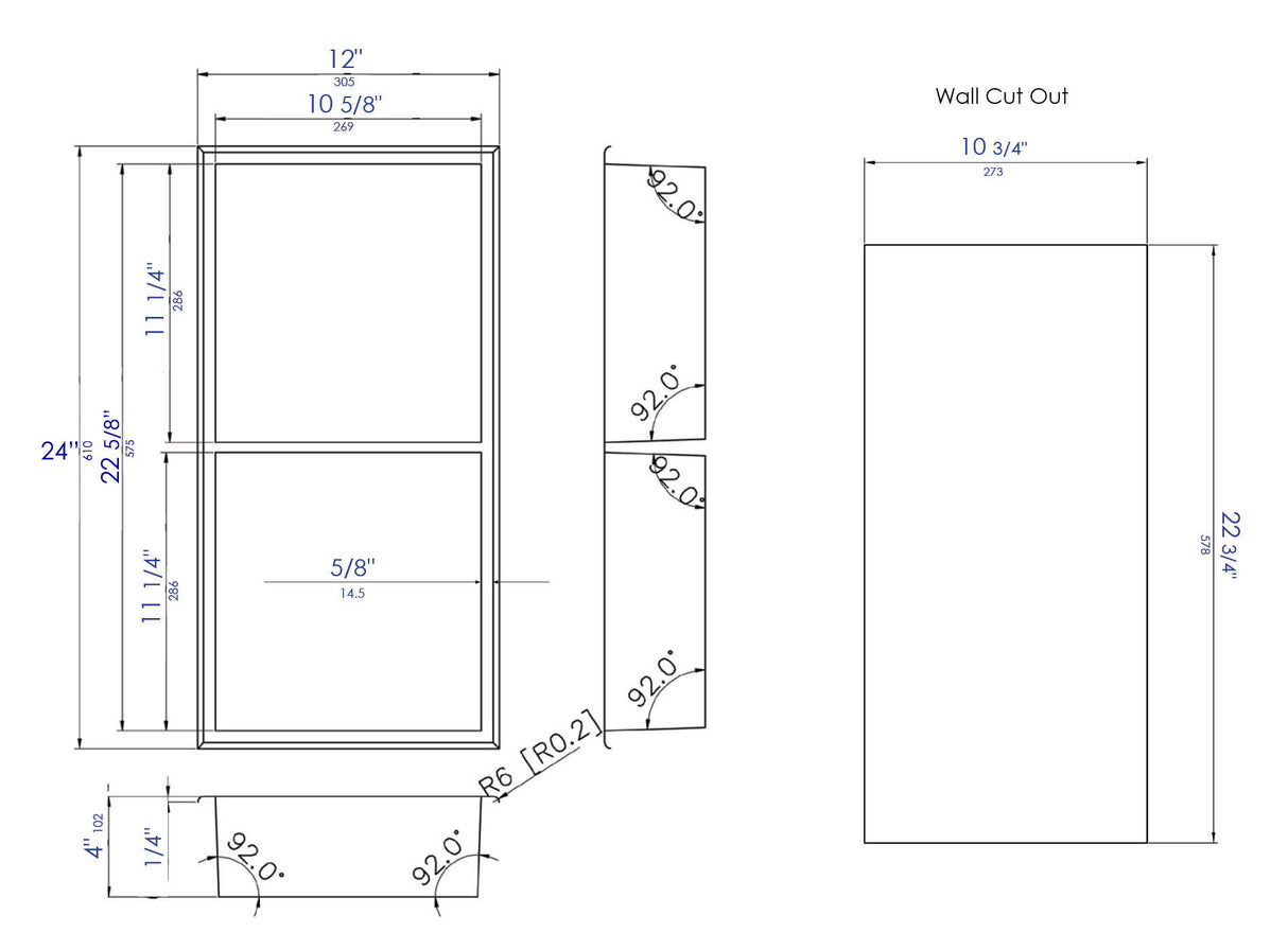 ALFI brand 12 x 24 Black Matte Stainless Steel Vertical Double Shelf Bath Shower Niche