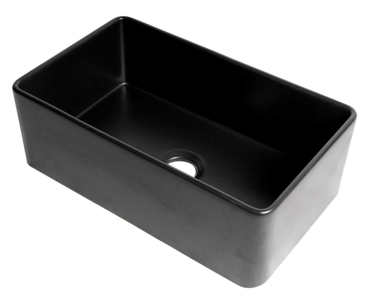 Black Matte Smooth Apron 30" x 18" Single Bowl Fireclay Farm Sink