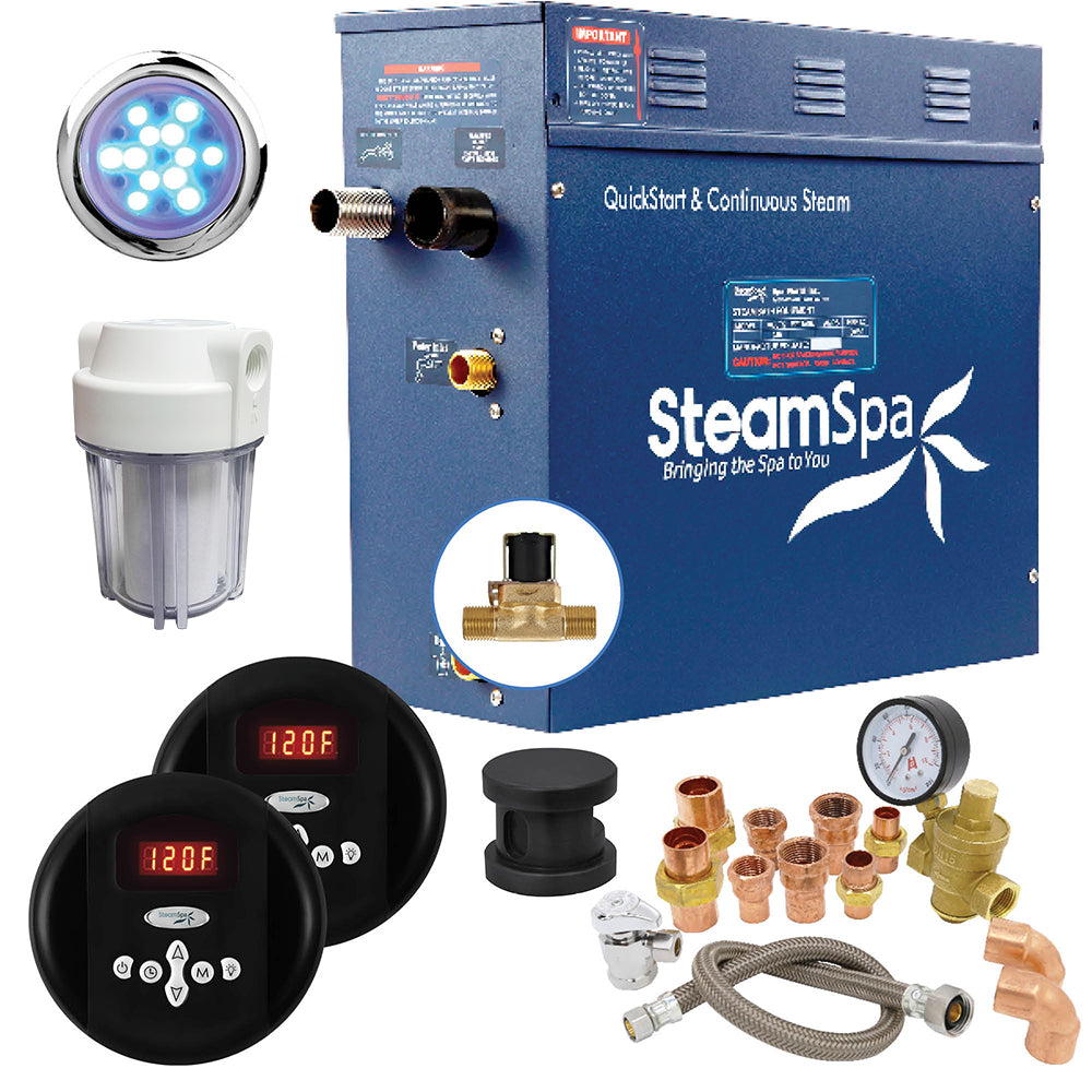 SteamSpa Executive 4.5 KW QuickStart Acu-Steam Bath Generator Package with Built-in Auto Drain in Matte Black EXR450BK-A