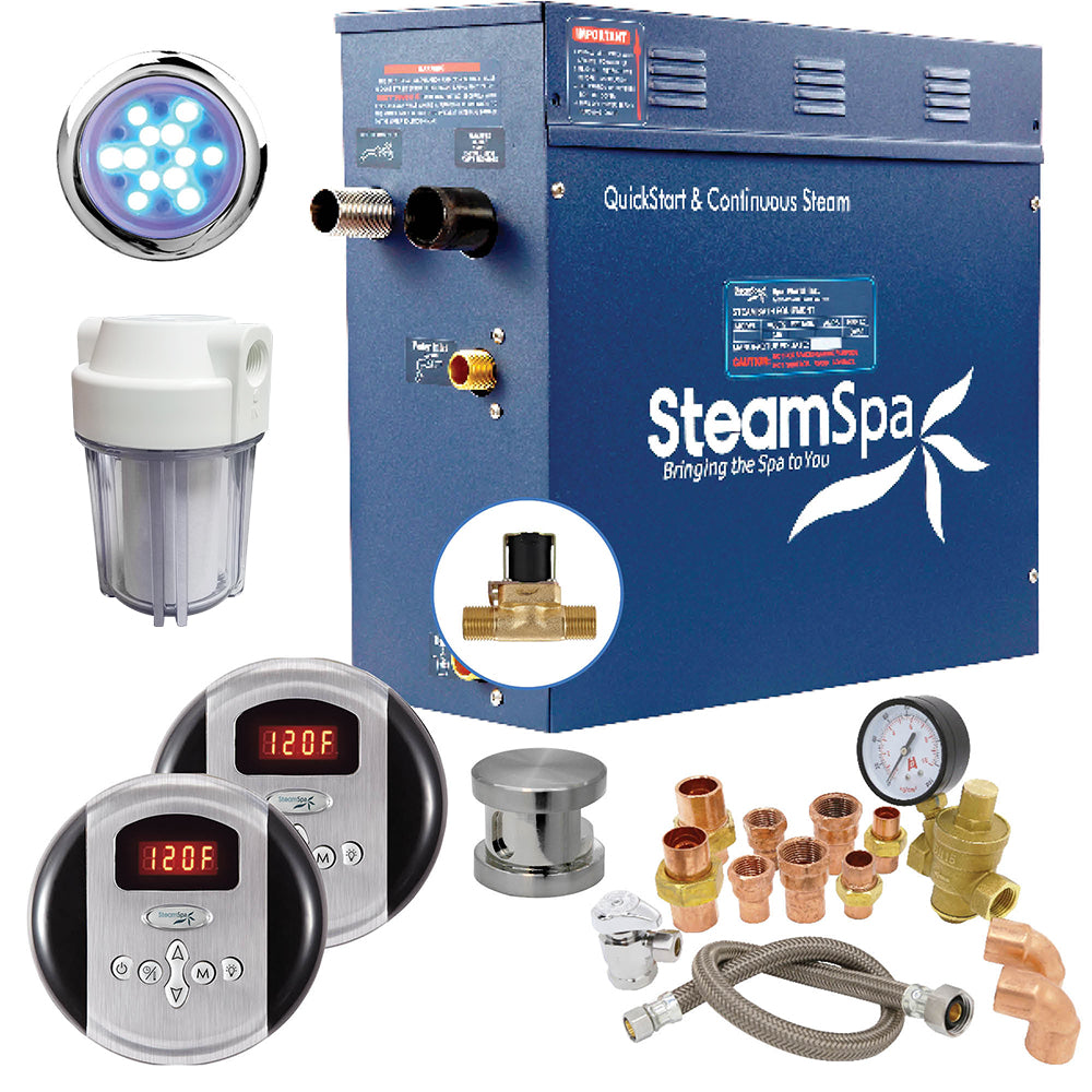 SteamSpa Executive 7.5 KW QuickStart Acu-Steam Bath Generator Package with Built-in Auto Drain in Brushed Nickel EXR750BN-A