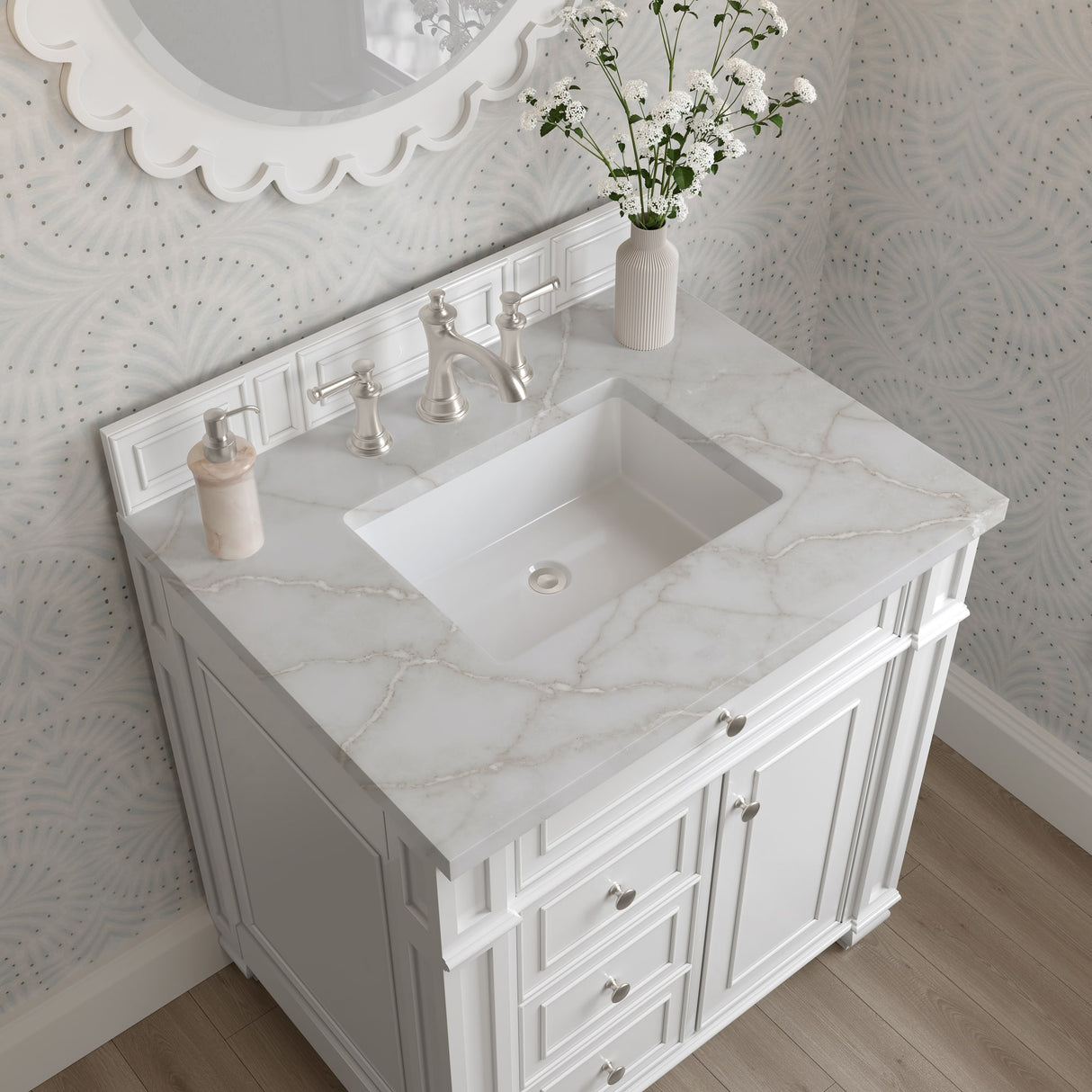 Bristol 30" Single Vanity, Bright White w/ 3 CM Victorian Silver Silestone Top