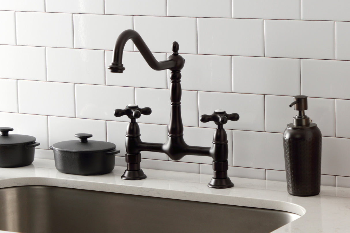 Kingston Brass KS1175AX Heritage Bridge Kitchen Faucet, Oil Rubbed Bronze
