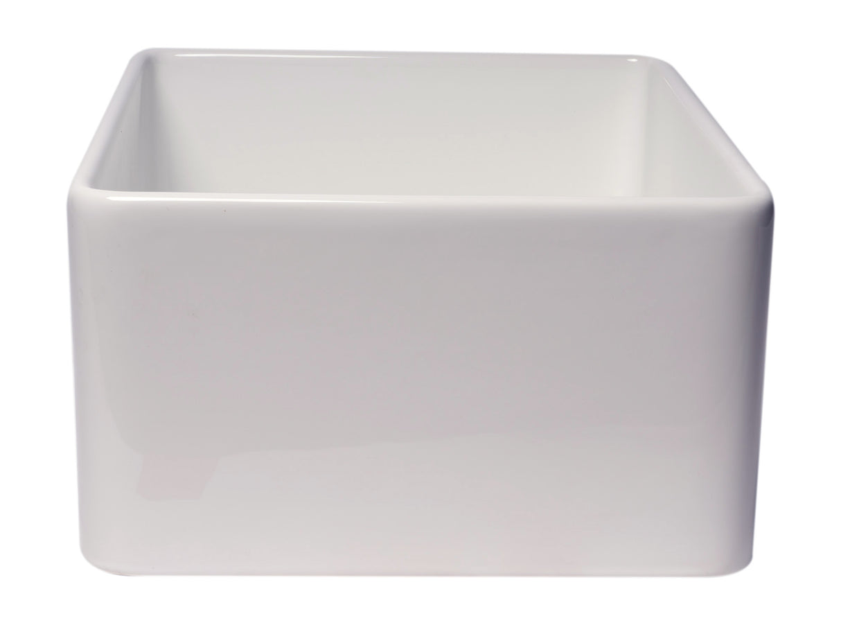ALFI brand ABF2418 24" White Thin Wall Single Bowl Smooth Apron Fireclay Kitchen Farm Sink