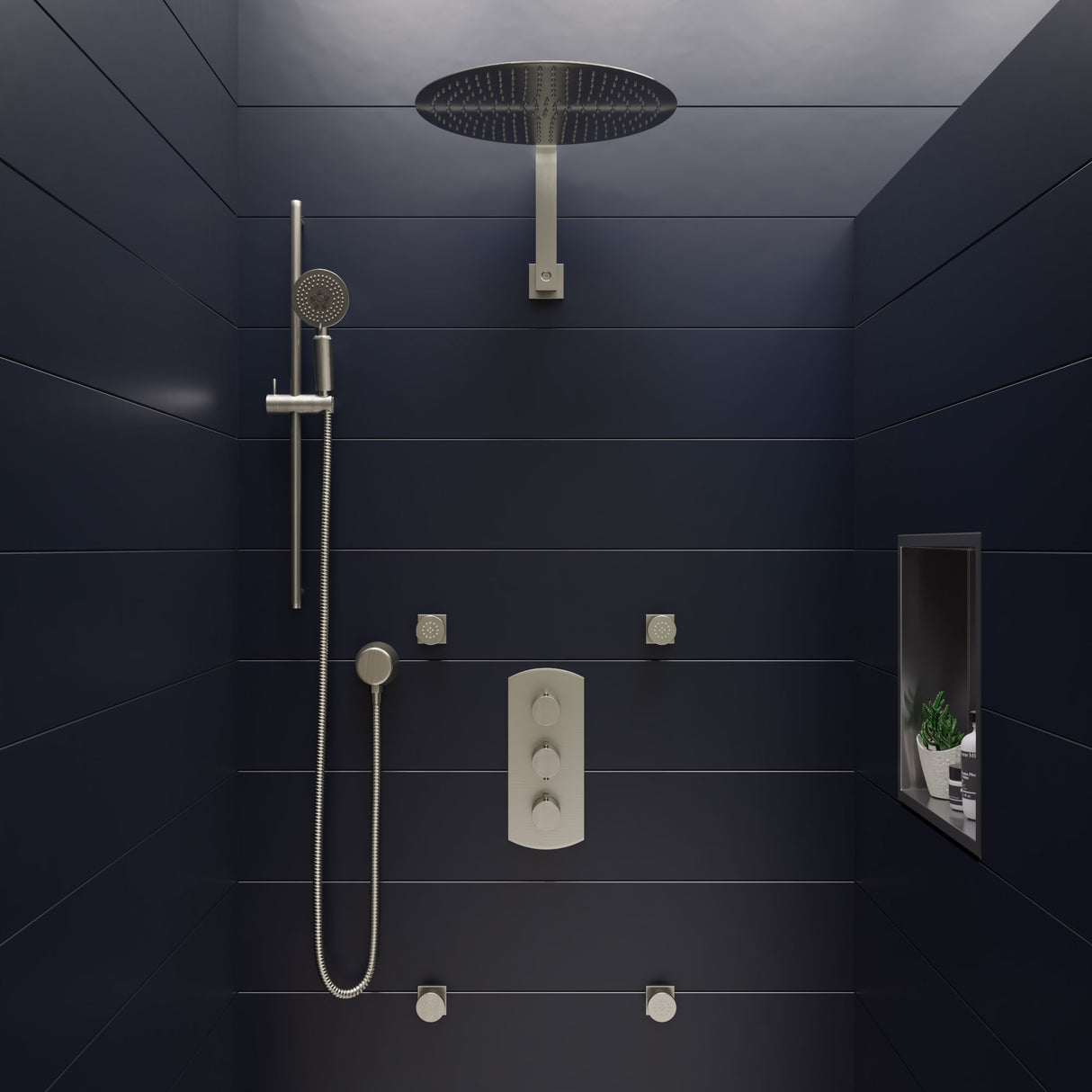 ALFI brand 16 x 16 Brushed Stainless Steel Square Single Shelf Bath Shower Niche