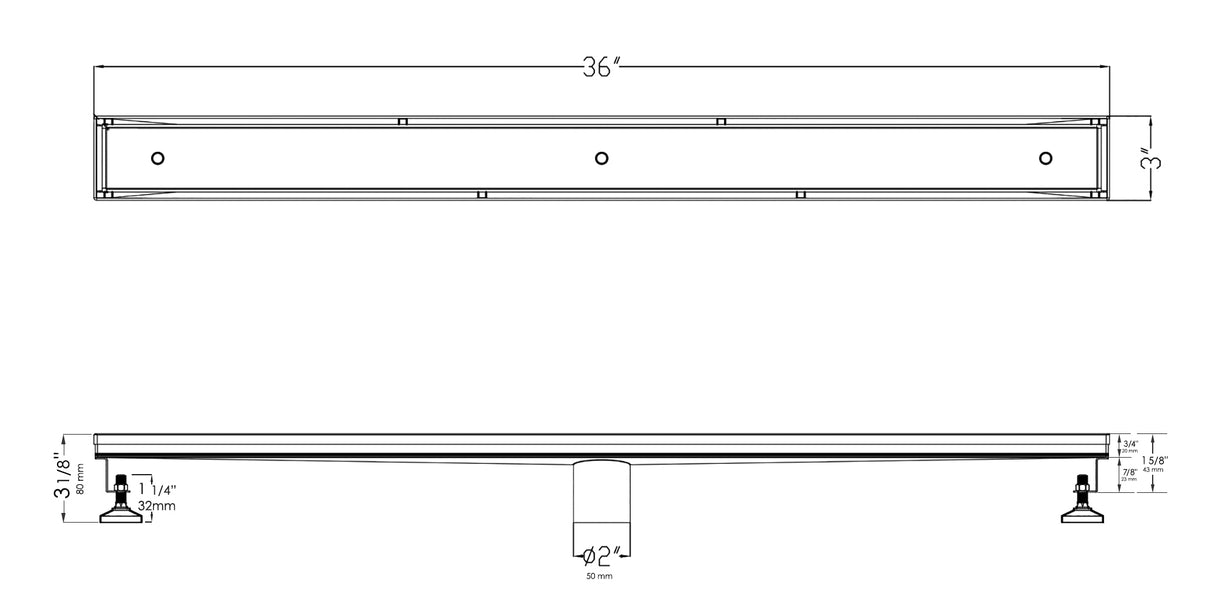 ALFI brand ABLD36A 36" Modern Stainless Steel Linear Shower Drain  w/o Cover