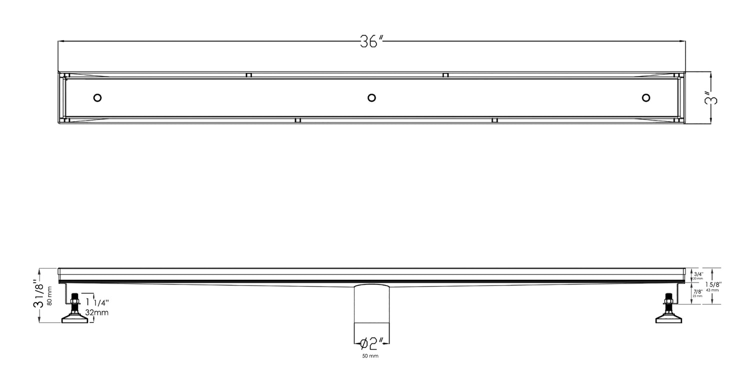 ALFI brand ABLD36A 36" Modern Stainless Steel Linear Shower Drain  w/o Cover