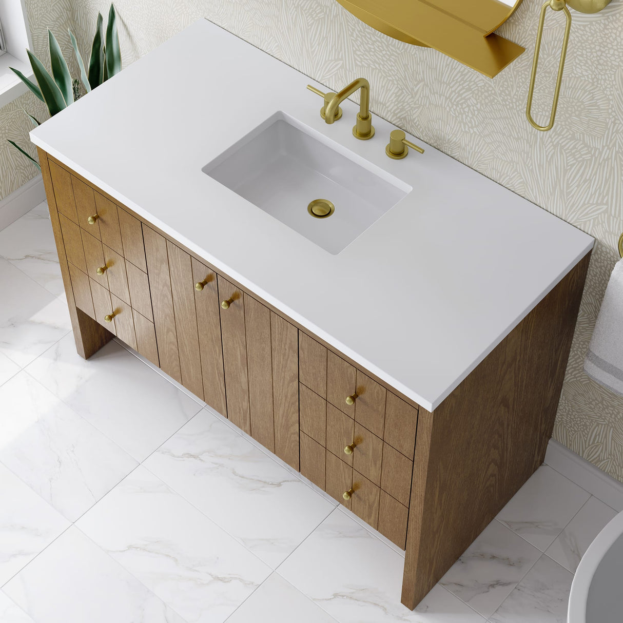 Hudson 48" Single Vanity, Honey Oak w/ 3 CM White Zeus Silestone Top