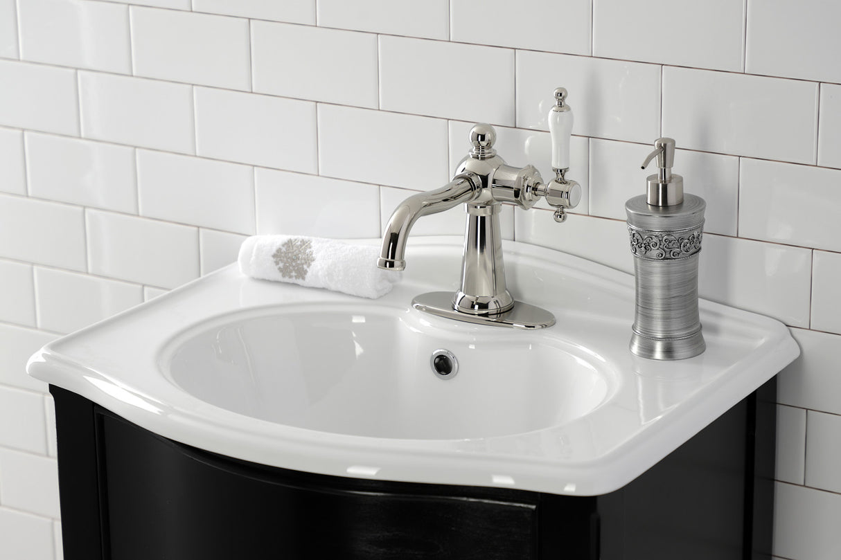 Kingston Brass KSD154KLPN Nautical Single-Handle Bathroom Faucet with Push Pop-Up, Polished Nickel