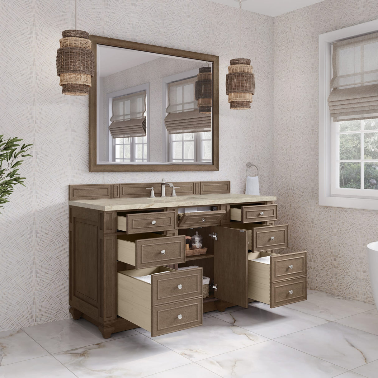 Bristol 60" Single Vanity Whitewashed Walnut, w/ 3 CM Tajnar Eclos Top