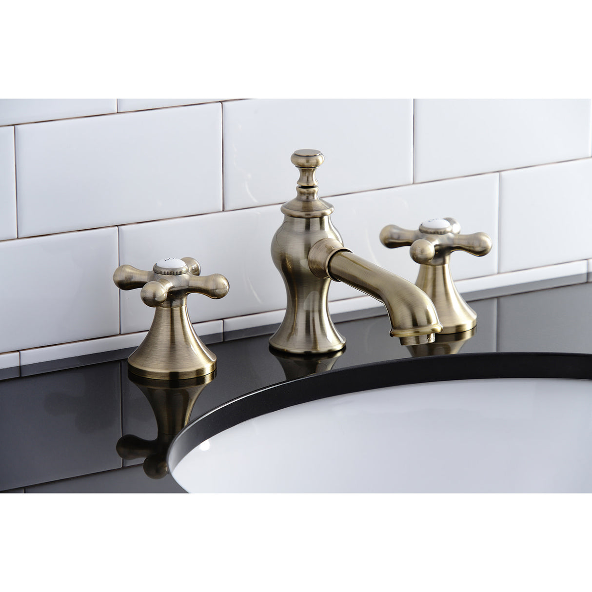 Kingston Brass KC7063AX Vintage 8 in. Widespread Bathroom Faucet, Antique Brass
