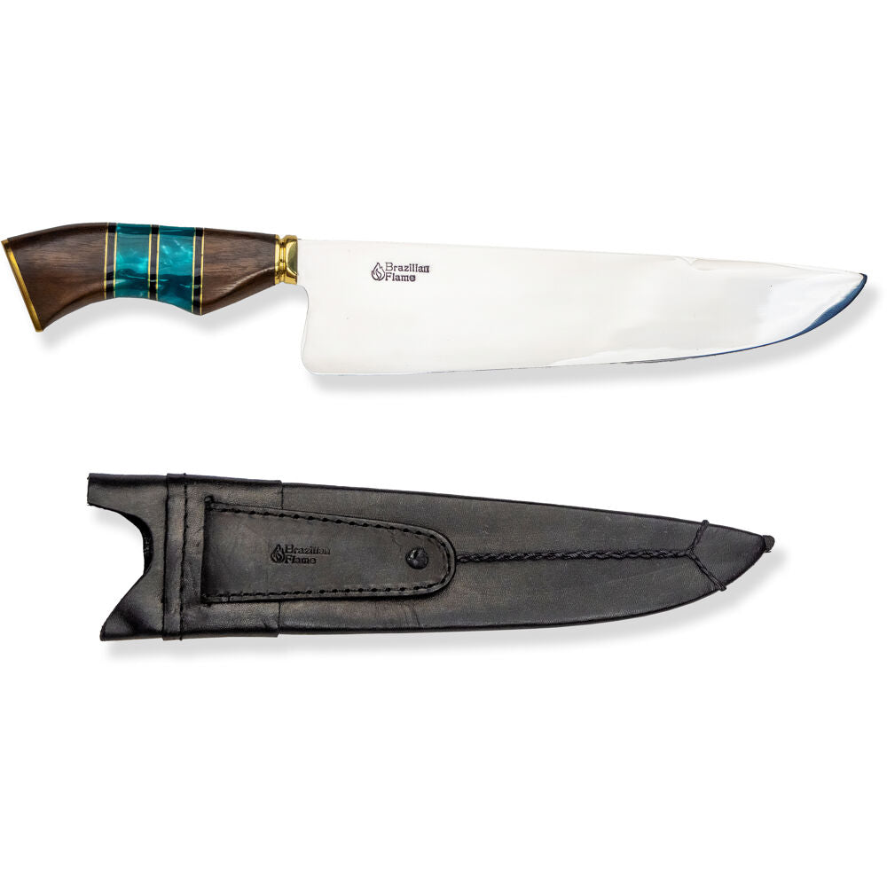 Brazilian Flame KF-REF005-10-GREEN 10" Traditional Line Rumpsteak Knife 3mm with Wooden Handle Leather Case