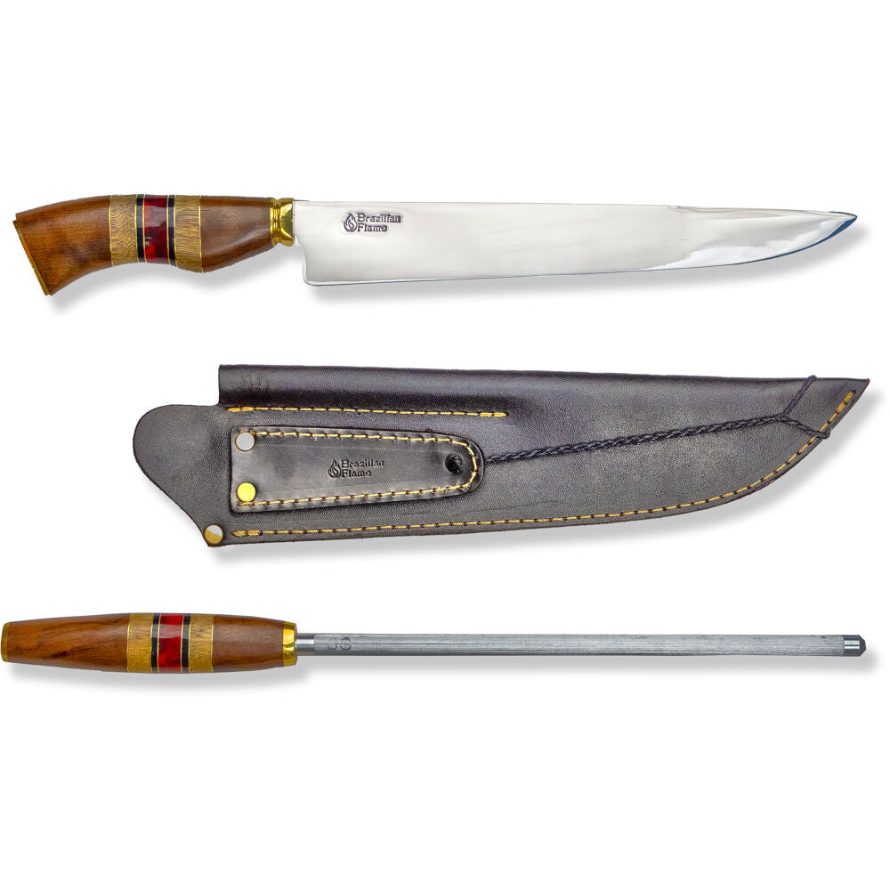 Brazilian Flame KF-REF018-10-RED 10" Traditional Line Stainless Steel Knife 3mm with Sharpener and w/Case