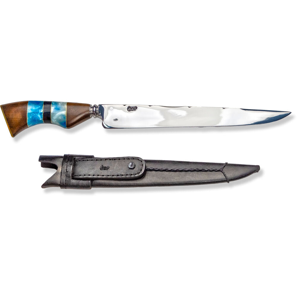 Brazilian Flame KF-REF031-10-BLUE 10" Traditional Line Forged Stainless Steel Knife 5mm w/Leather Case