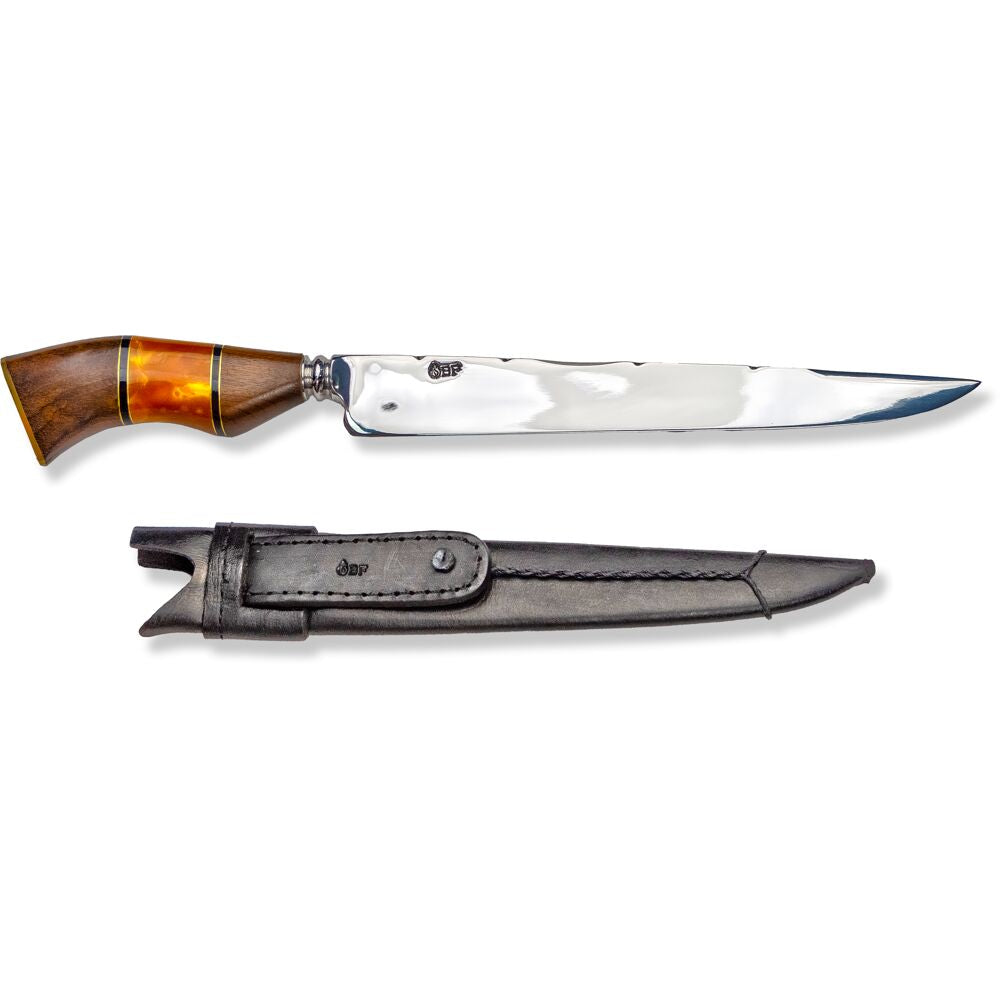 Brazilian Flame KF-REF031-10-YELLOW 10" Traditional Line Forged Stainless Steel Knife 5mm w/Leather Case