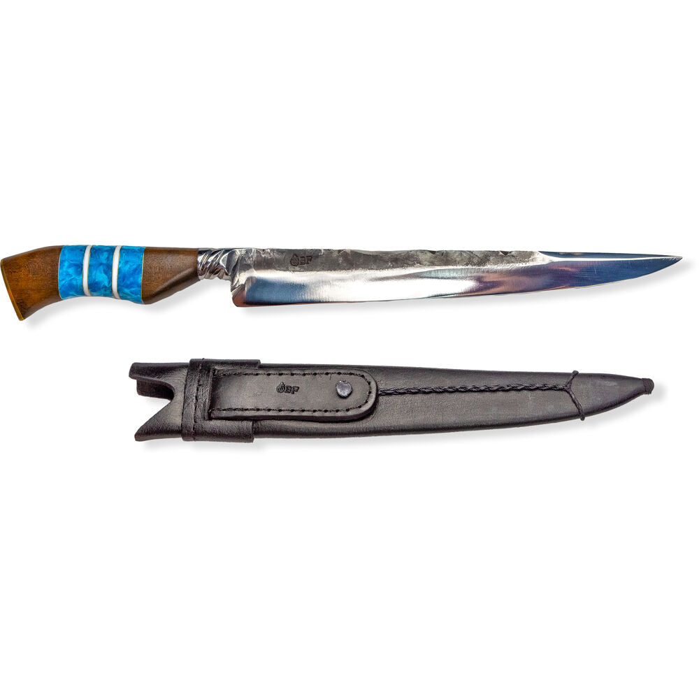 Brazilian Flame KF-REF032-10-BLUE 10" Traditional Line Forged Gross Stainls Steel Knife 5mm w/Leather Case