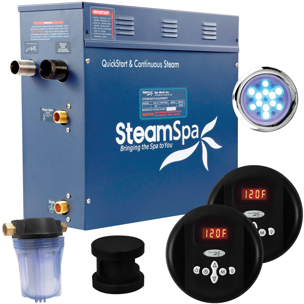 SteamSpa Royal 9 KW QuickStart Acu-Steam Bath Generator Package in Matte Black RY900MK