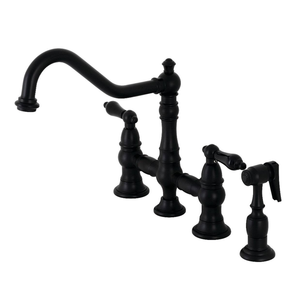 Kingston Brass KS3270PKLBS Duchess Bridge Kitchen Faucet with Brass Sprayer, Matte Black