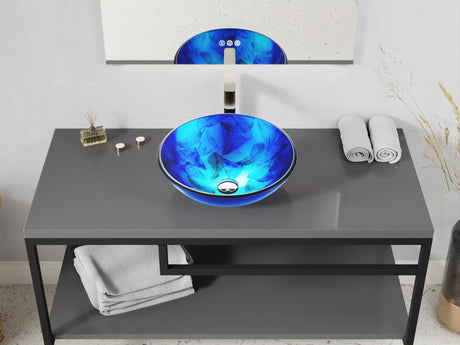 ANZZI LS-AZ915 Belissima Round Glass Vessel Bathroom Sink with Stellar Blue Finish