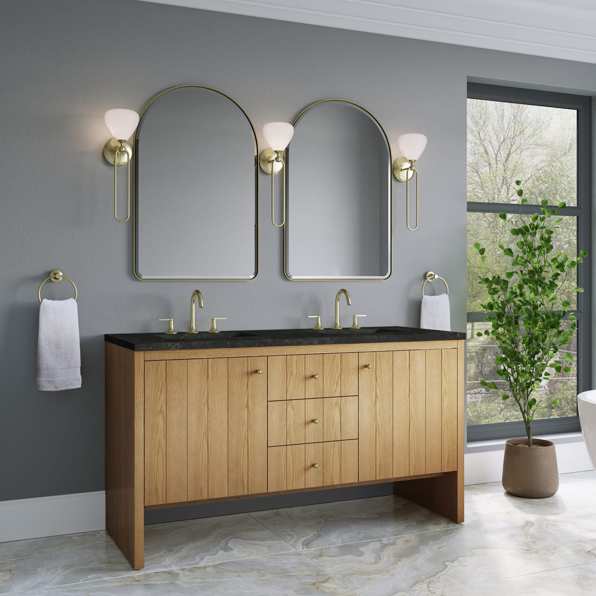 Hudson 60" Double Vanity, Light Natural Oak, w/ 3 CM Phantome Eclos Top