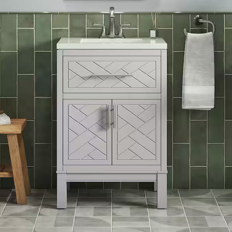 KOHLER Accra 24in. Single Sink Freestanding Atmos Grey Bath Vanity with Bianco Bella Quartz Top Assembled R35897-ASB-AGA