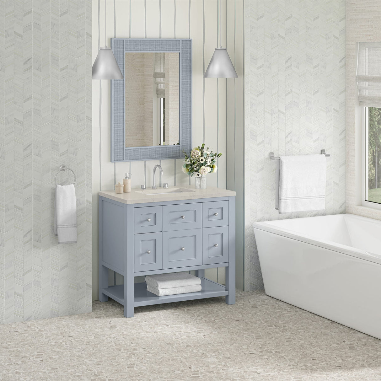 Breckenridge 36" Single Vanity, Serenity Blue, w/ 3 CM Siberian Silestone Top