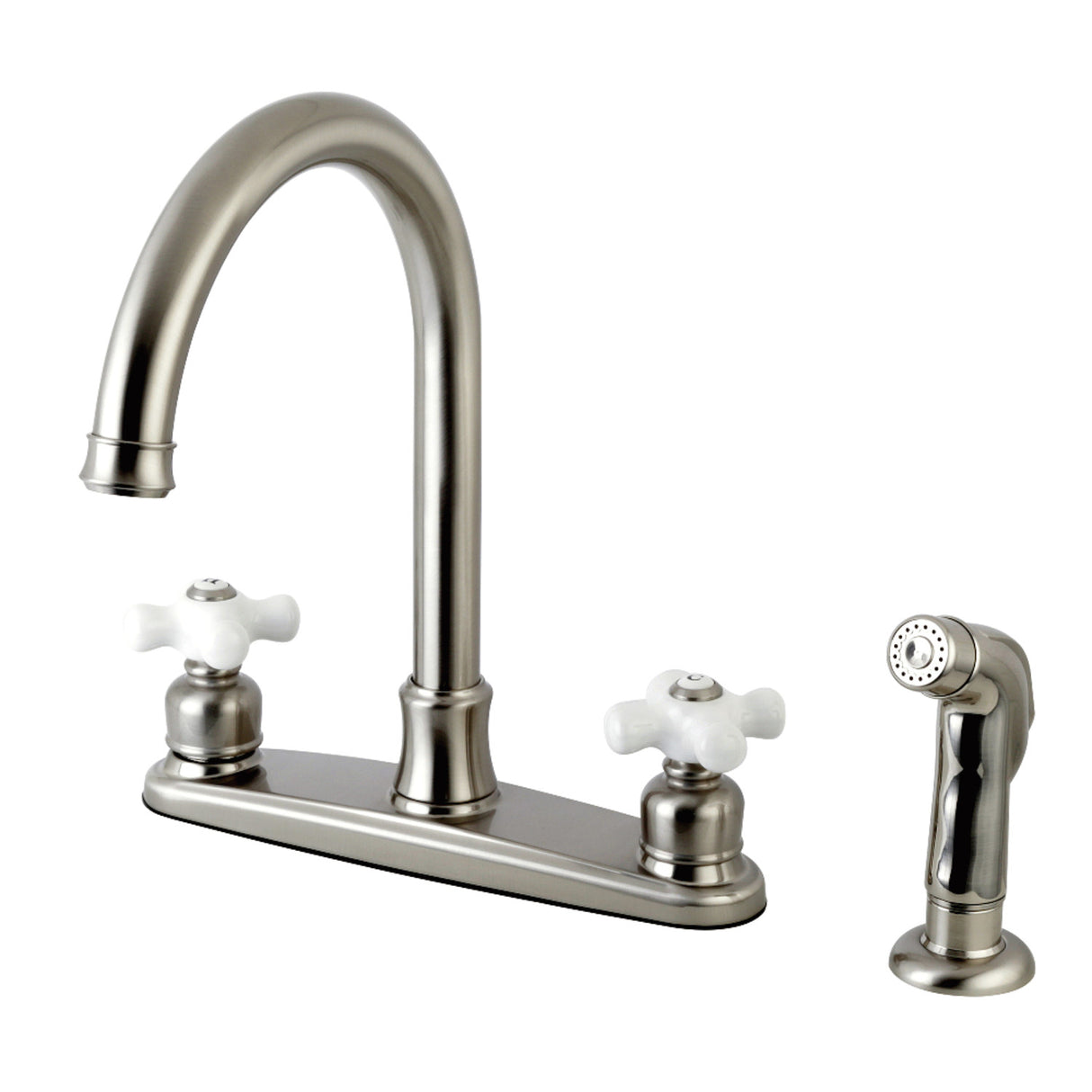Kingston Brass FB7798PXSP Victorian 8" Centerset Kitchen Faucet with Sprayer, Brushed Nickel