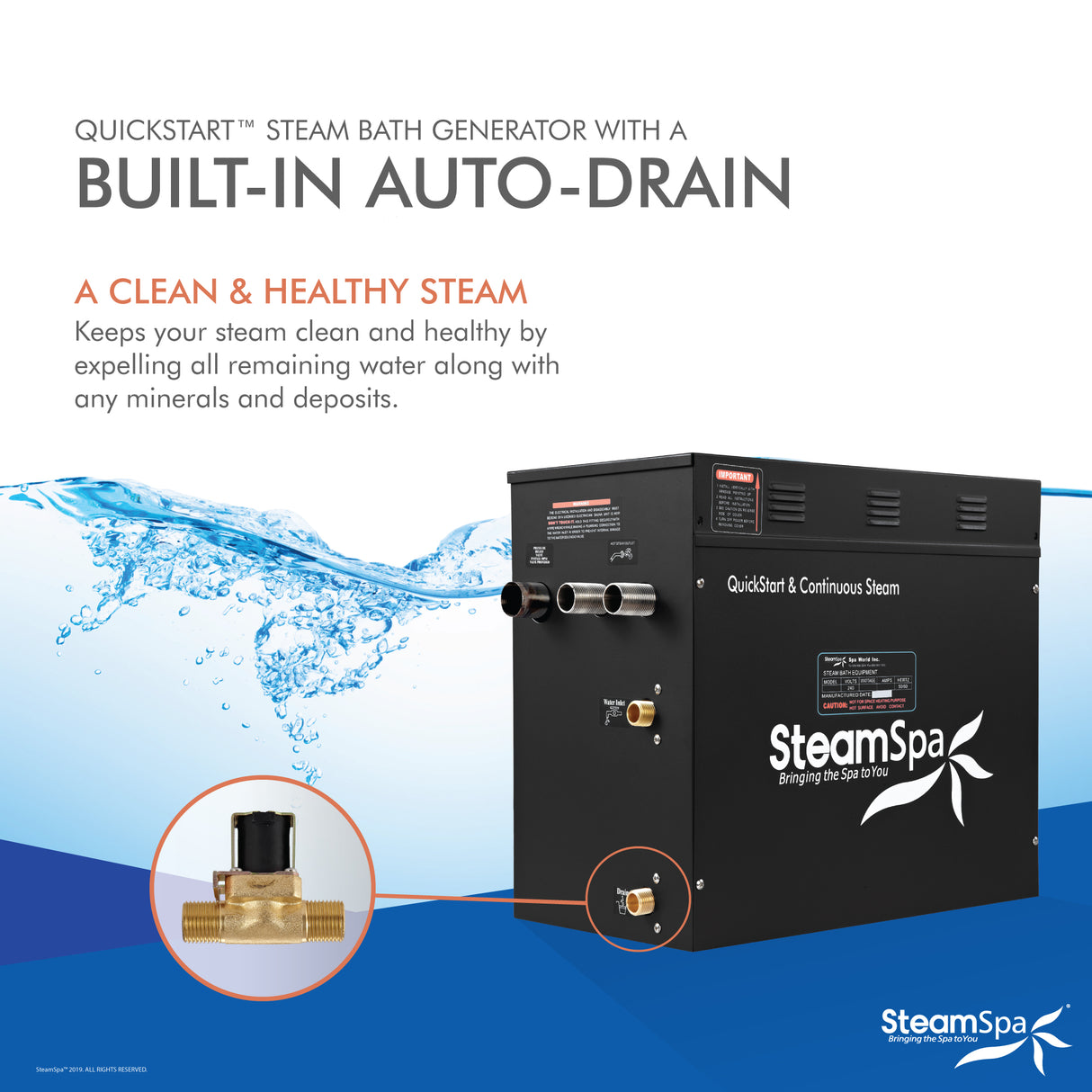 Steam Shower Generator Kit System | Gold + Self Drain Combo| Dual Bottle Aroma Oil Pump | Enclosure Steamer Sauna Spa Stall Package|Touch Screen Wifi App/Bluetooth Control Panel |12 kW Raven | RVB1200GD-ADP RVB1200GD-ADP