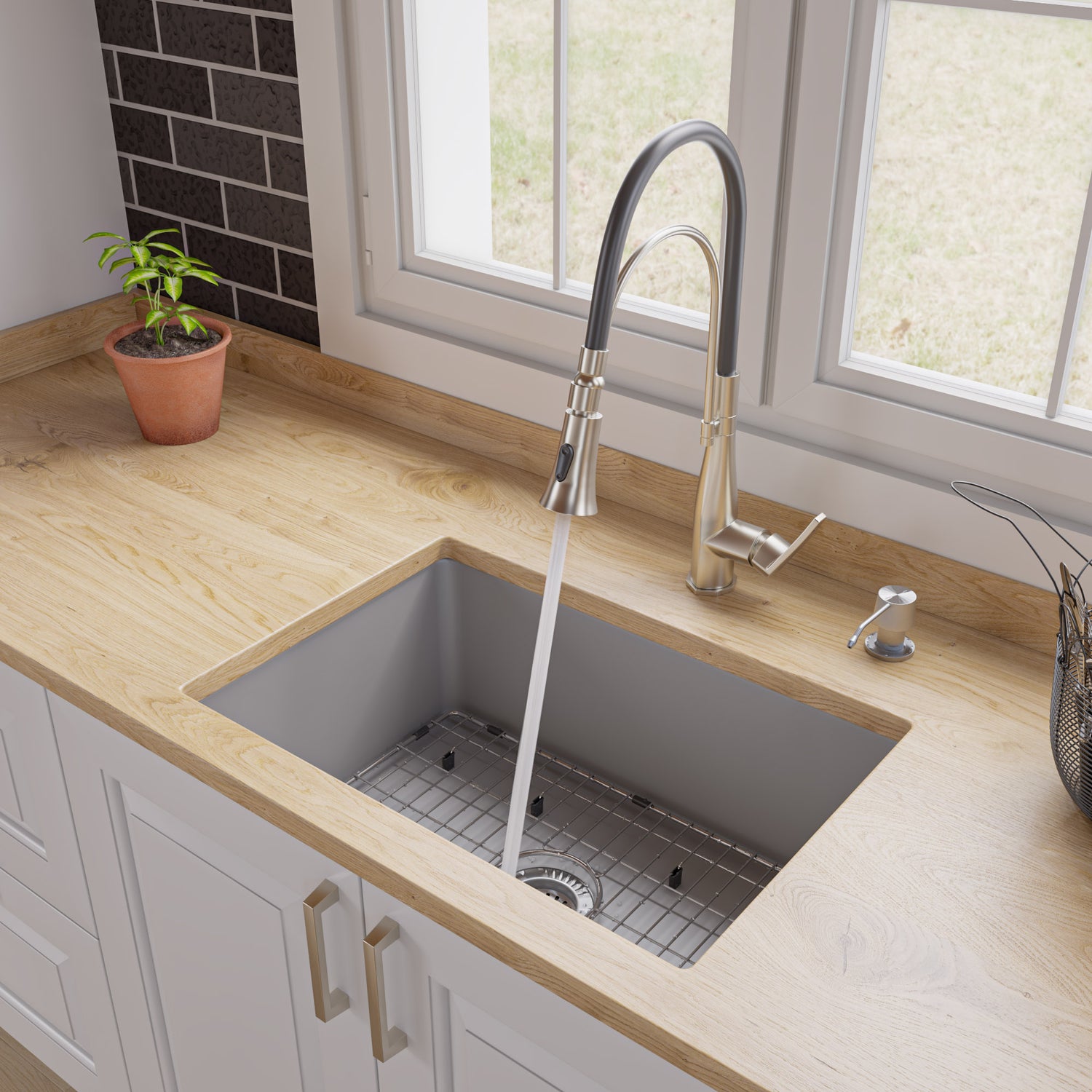 Gray Matte 27" x 18" Fireclay Undermount / Drop In Firelcay Kitchen Sink