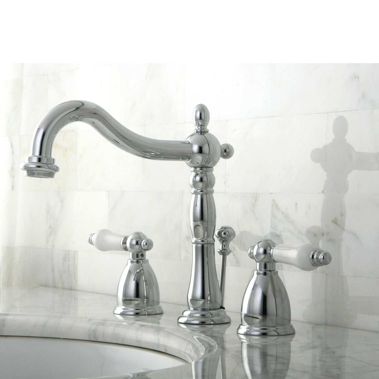 Kingston Brass KB1971PL Heritage Widespread Bathroom Faucet with Plastic Pop-Up, Polished Chrome