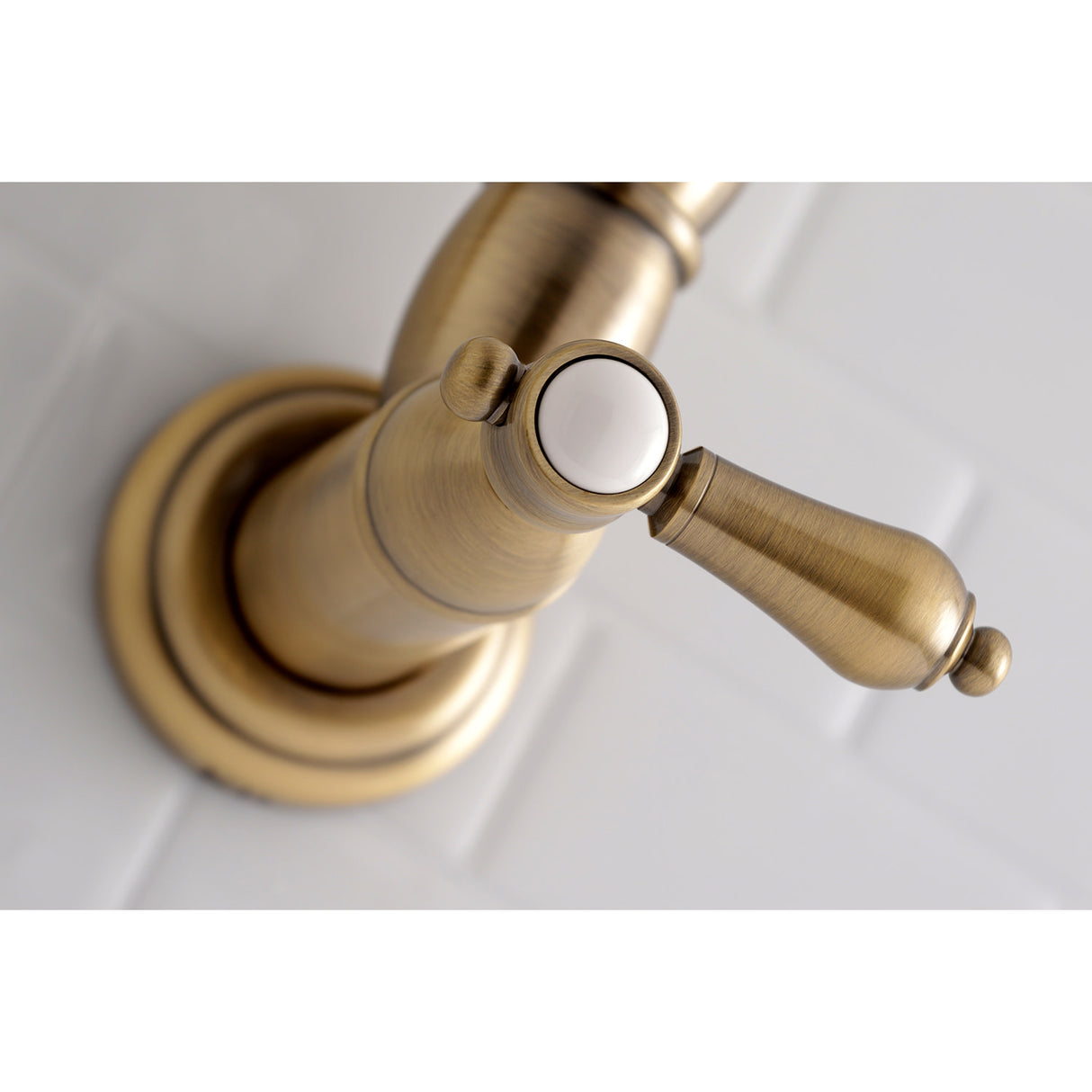 Kingston Brass KS3103BAL Heirloom Wall Mount Pot Filler Kitchen Faucet, Antique Brass