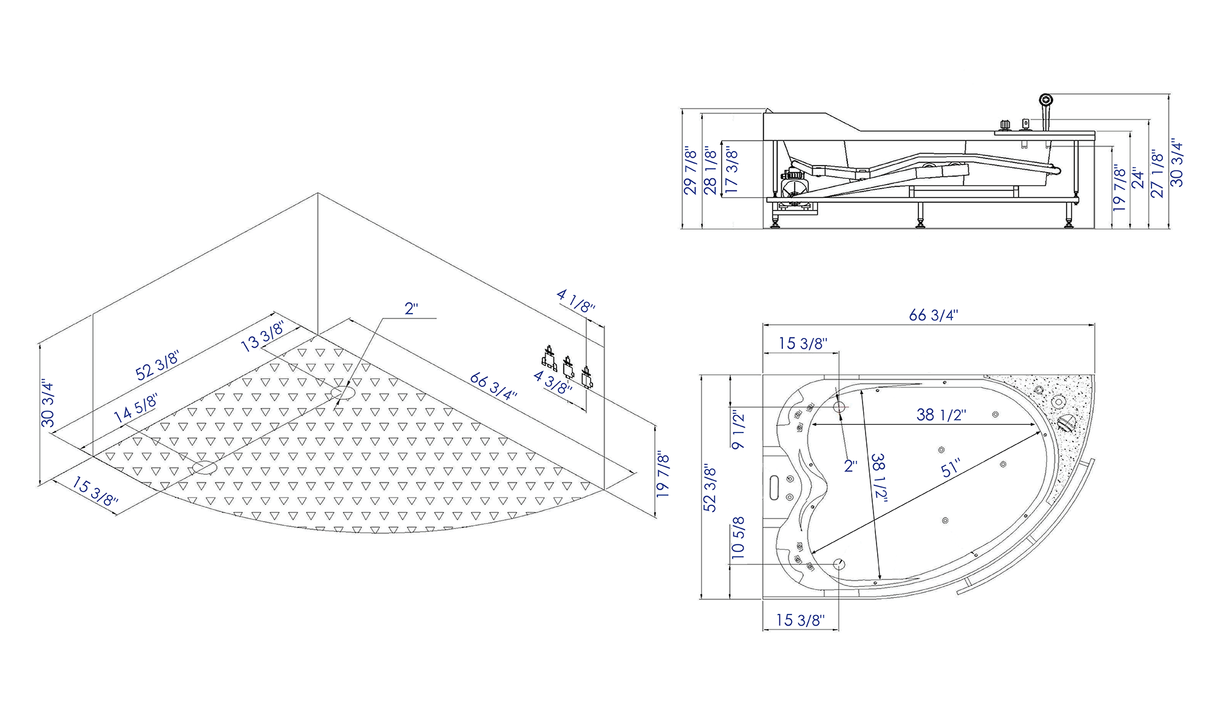 EAGO AM113ETL-R 5.5 ft Right Corner Acrylic White Whirlpool Bathtub for Two