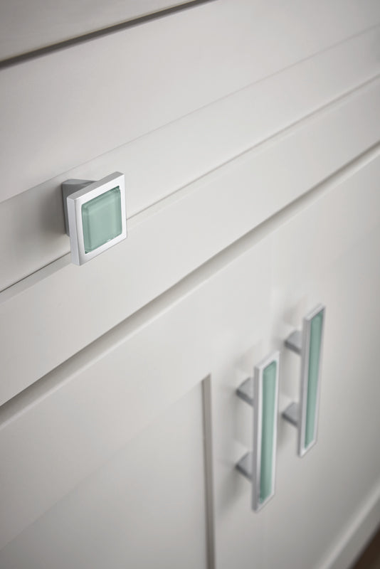 Atlas Homewares Spa Blue Square Knob 1 3/8 Inch Brushed Nickel