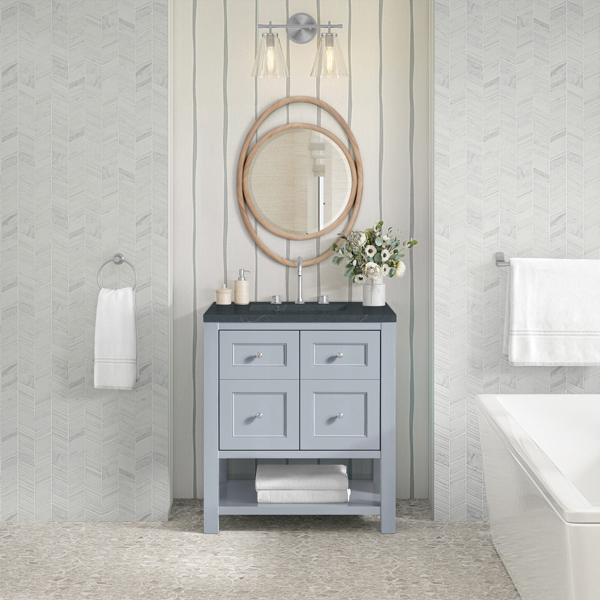 Breckenridge 30" Single Vanity, Serenity Blue, w/ 3 CM Charcoal Soapstone Quartz Top